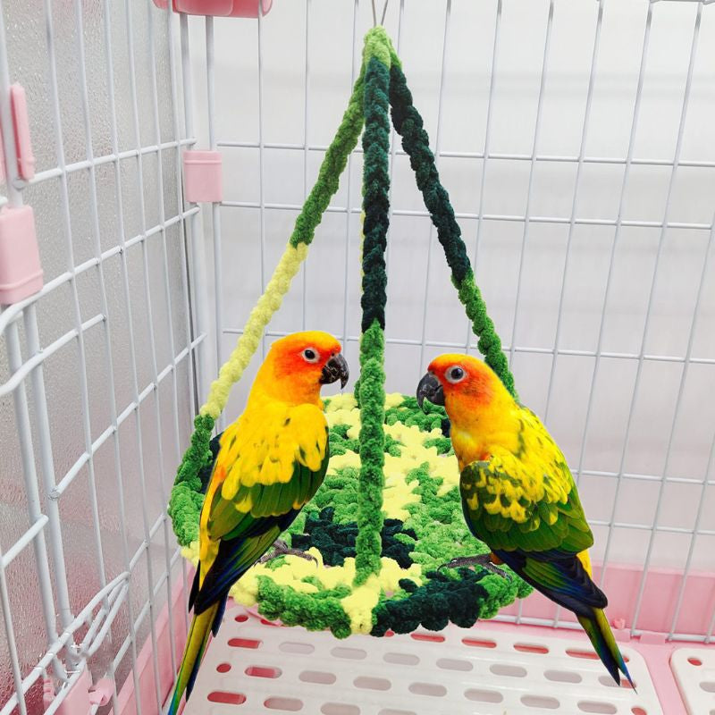 Wood Bird Swing Toy for Parrots Cockatiels and Budgies with Durable Cage Accessories for Mental Stimulation — in use