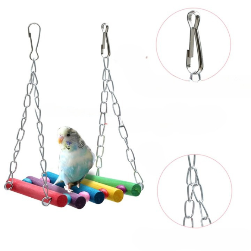 Wood Bird Swing Toy for Parrots Cockatiels and Budgies Cage Accessories for Mental Stimulation — view 9