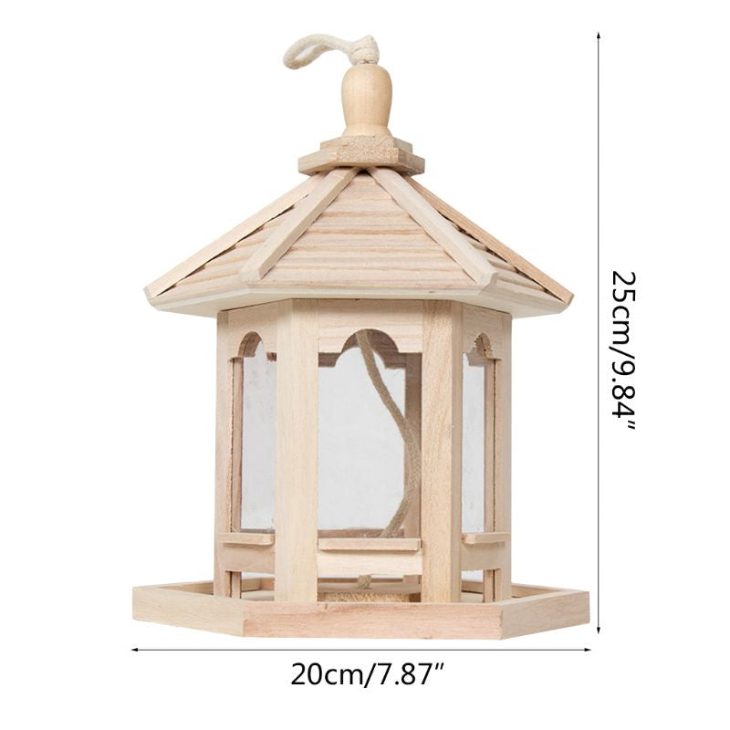 Wood Bird Hanging Feeder for Wild Birds Cage Accessories for Mental Stimulation — in use