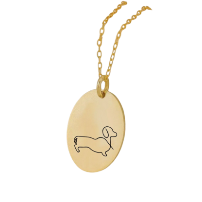Custom Oval Pendant Necklace With Dog Line Art And Name