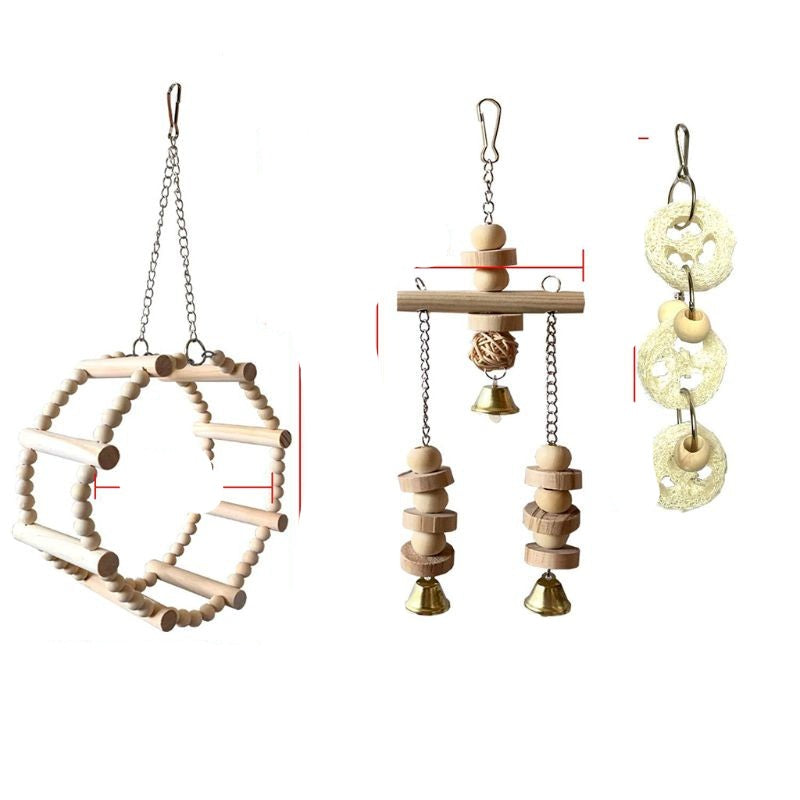 Wood Bird Swing Toy for Parrots Cockatiels and Budgies Cage Accessories for Mental Stimulation — size comparison