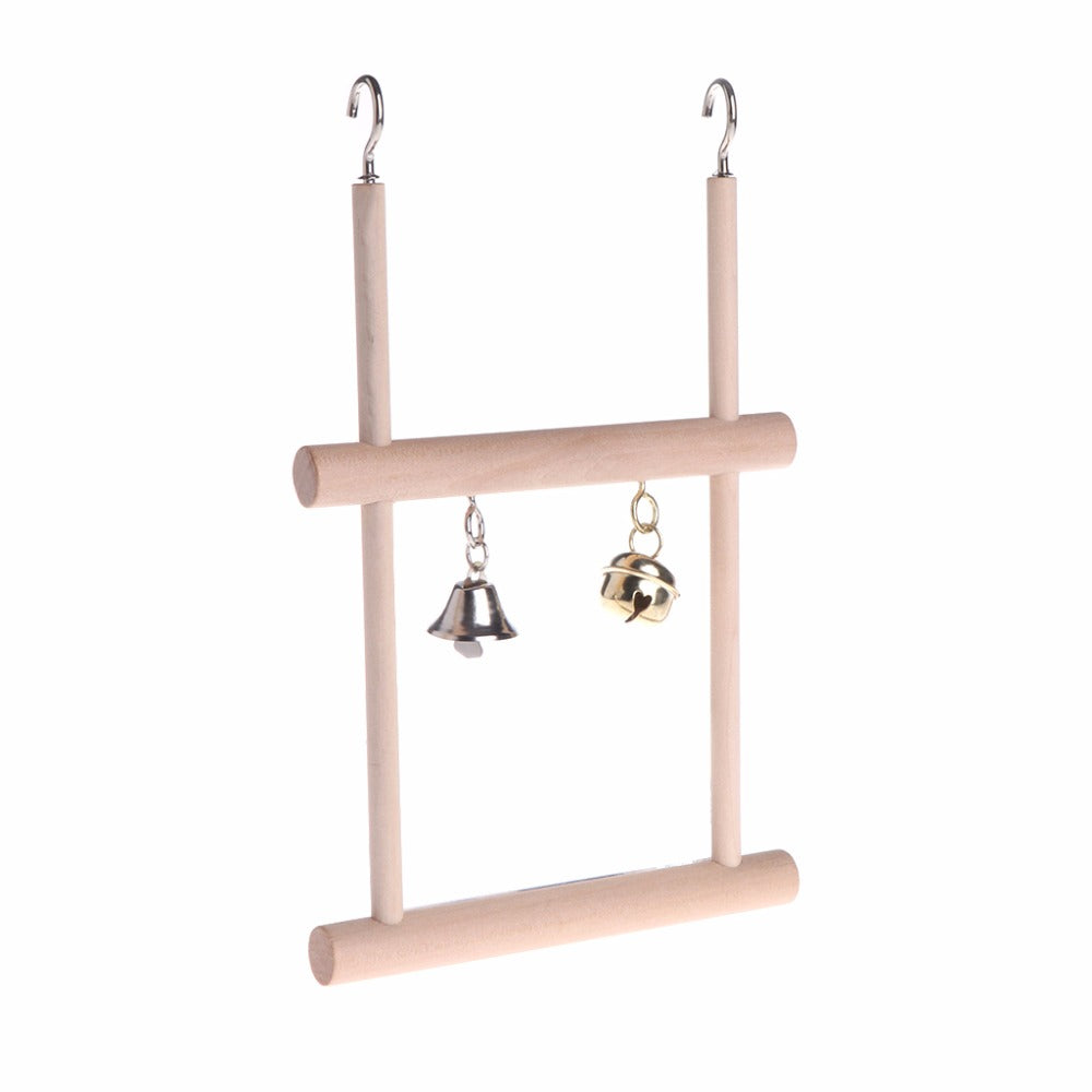Wood Bird Swing Toy for Parrots Cockatiels and Budgies Cage Accessories for Mental Stimulation — size comparison