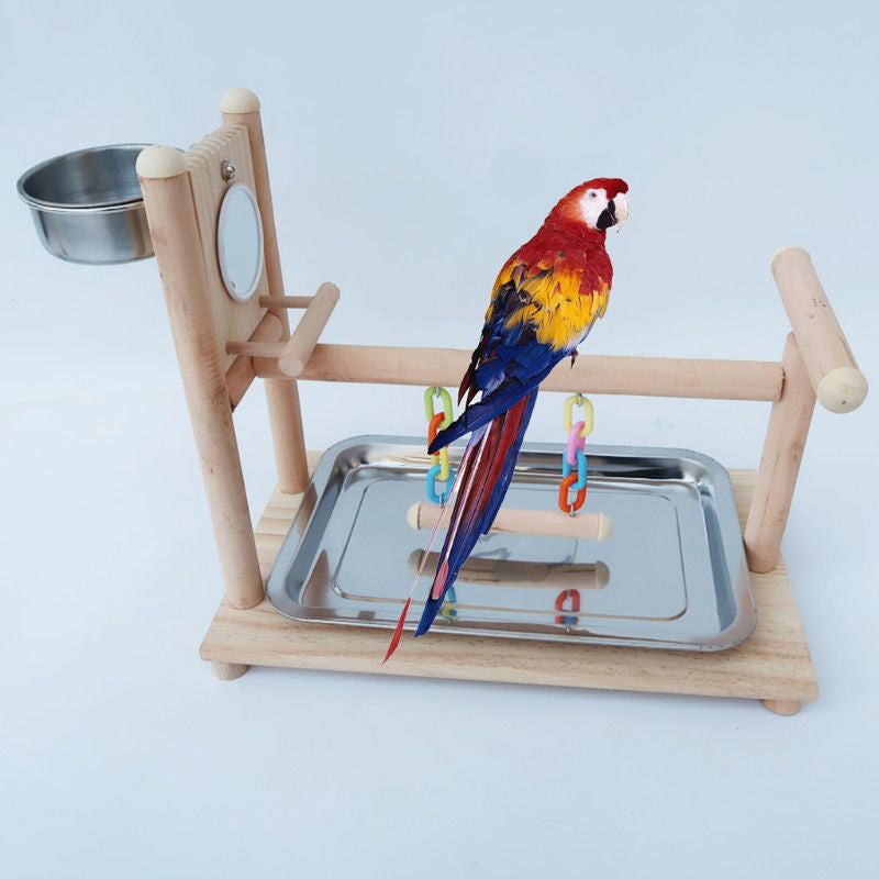 Wood Bird Swing Toy for Parrots Cockatiels and Budgies with Durable Cage Accessories for Mental Stimulation — in use