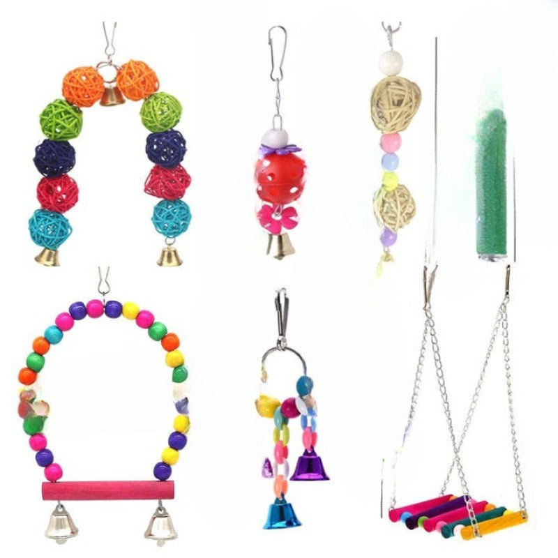 Wood Bird Swing Toy for Parrots Cockatiels and Budgies Cage Accessories for Mental Stimulation — side view