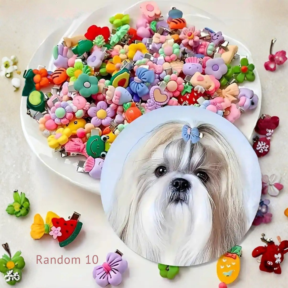 Pet Hair Accessories Set With Flower Bow And Fruit Designs