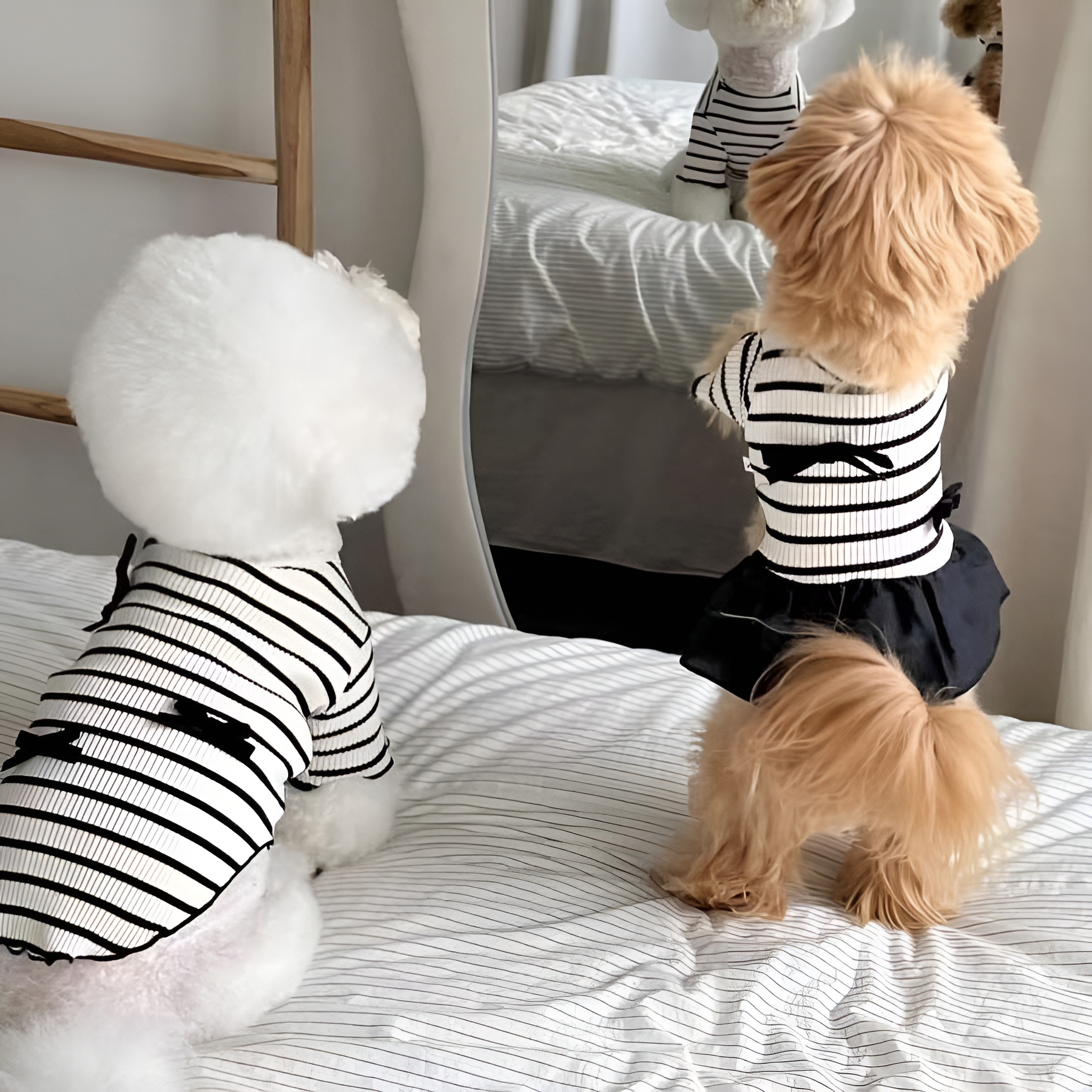 Striped Pet Dress With Bow For Small Dogs Summer Outfit