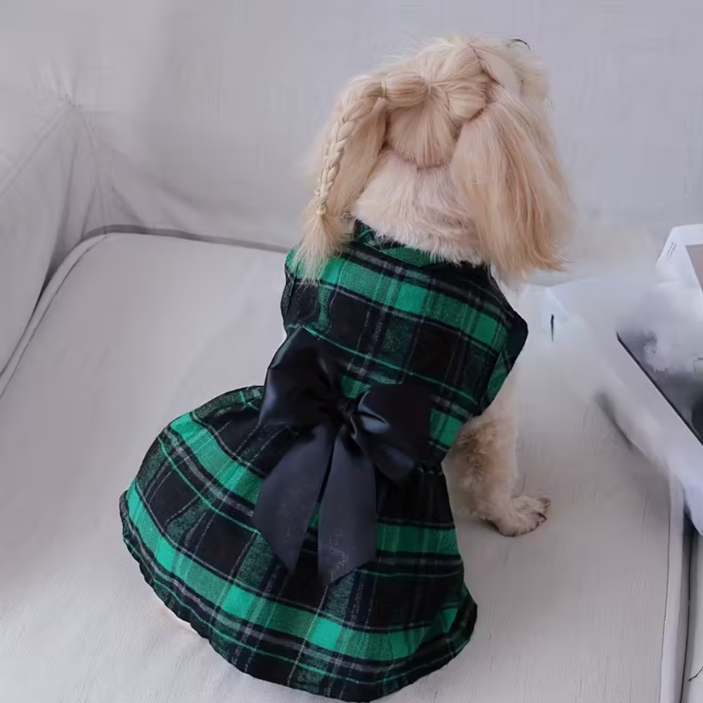 Four Season Plaid Pet Dress With Bow For Dogs And CatsAll Seasons Plaid Pet Dress With Bow For Dogs And Cats - Image 4