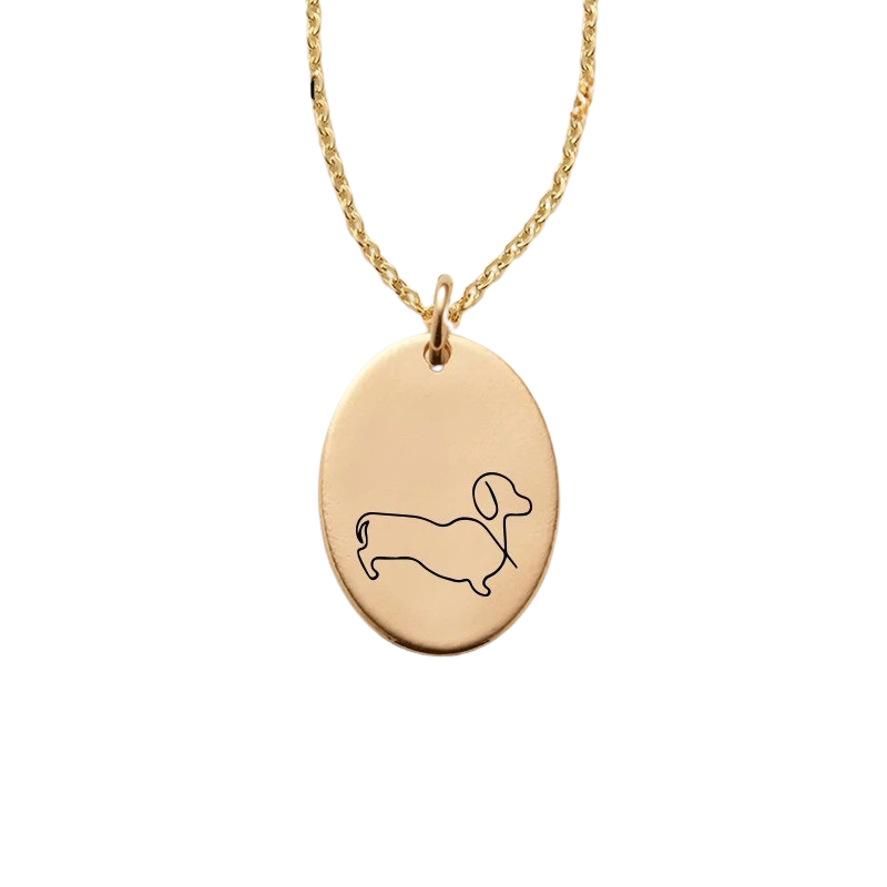 Custom Oval Pendant Necklace With Dog Line Art And Name