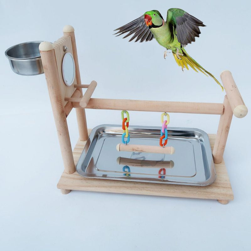Wood Bird Swing Toy for Parrots Cockatiels and Budgies with Durable Cage Accessories for Mental Stimulation — size comparison