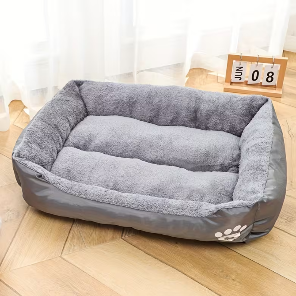 Plush Dog Bed for Small to Large DogsRectangular Plush Dog Bed With Paw Prints - Image 3