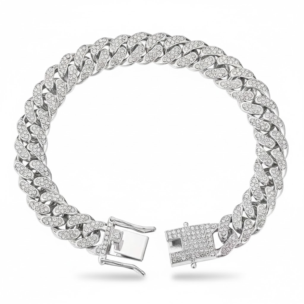 Dog Chain Crystal Artificial Diamond Cuban Collar Walking Metal Chain Collar with Design Secure BuckleDog Chain Collar With Crystal Diamond And Metal Cuban Design - Image 5