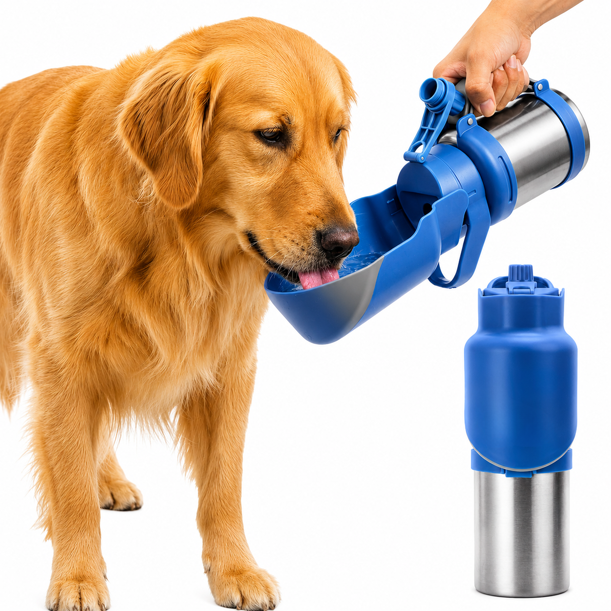 Portable Double Wall Stainless Steel Built In Flip Bowl For Pets
