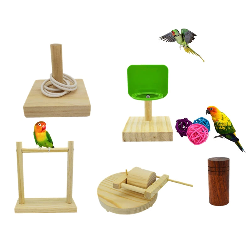 Wood Bird Swing Toy for Parrots Cockatiels and Budgies with Non-toxic Cage Accessories for Mental Stimulation — in use