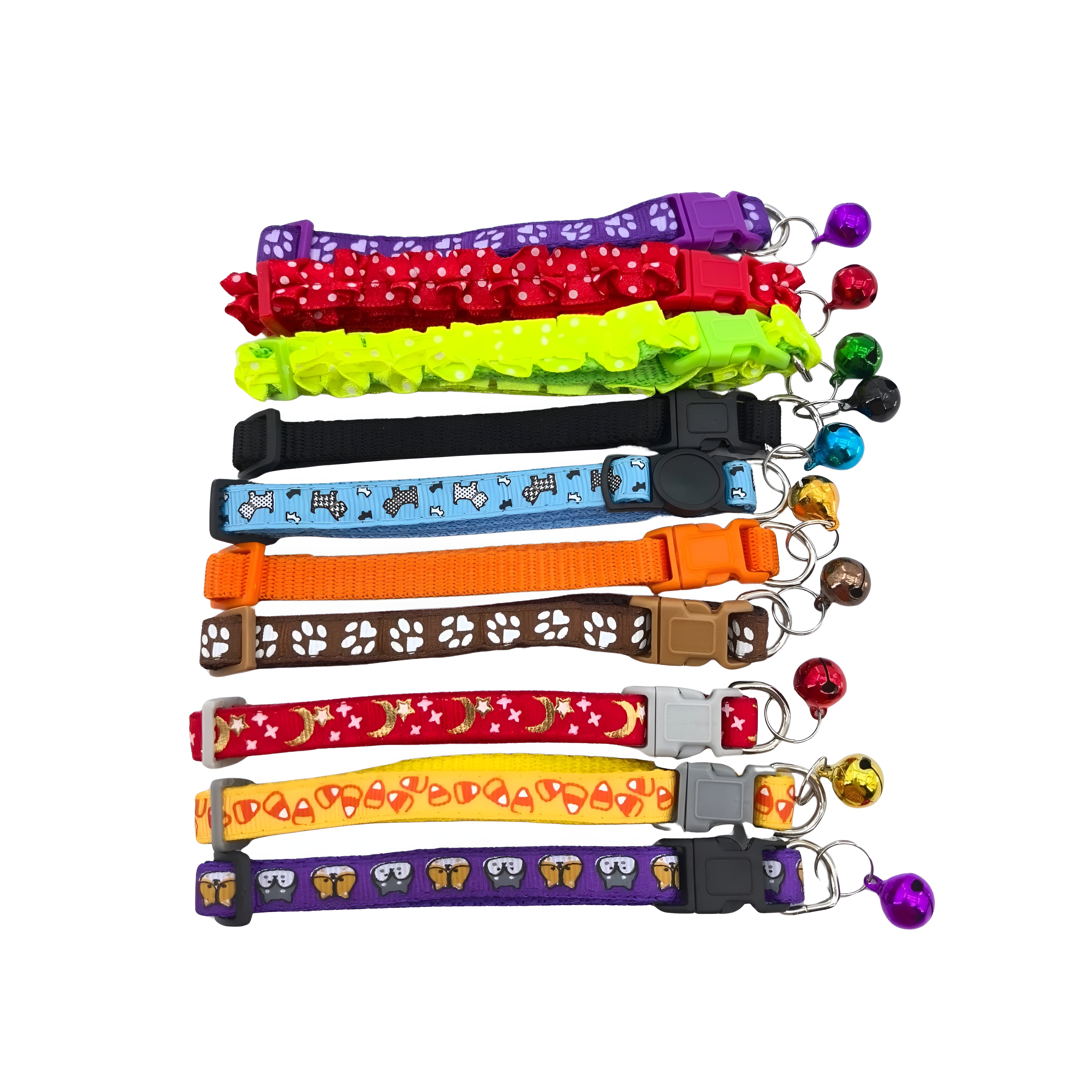 10 Piece Of Adjustable Pet Collars With Assorted Colors And Styles