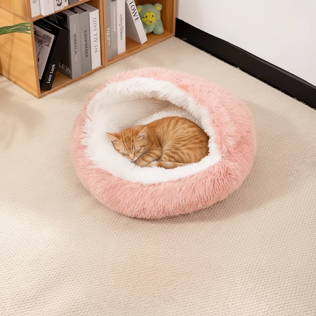 Plush Donut Dog Bed for Dogs and Cats with Calming Soft Comfortable Machine Washable Pet Sleeping Cushion — front view