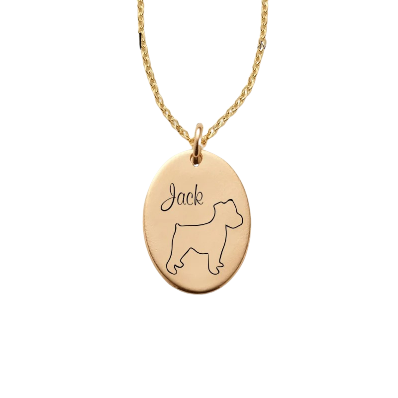 Custom Oval Pendant Necklace With Dog Line Art And Name