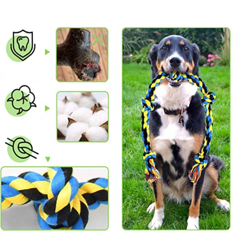 Cotton Dog Rope Tug Toy for Small to Large Dogs with Durable Dental Cleaning and Health Care — side view