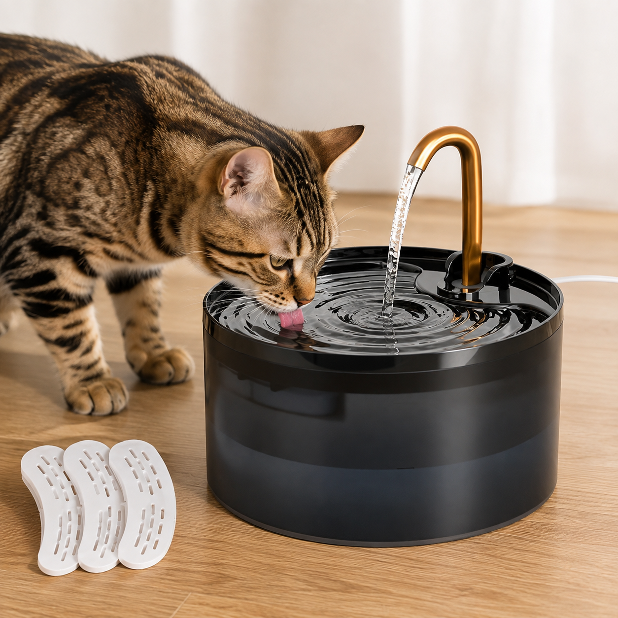 2.1L Silent Water Fountain For Cats With LED Automatic Gravity Feeder