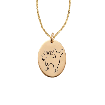 Custom Oval Pendant Necklace With Dog Line Art And Name