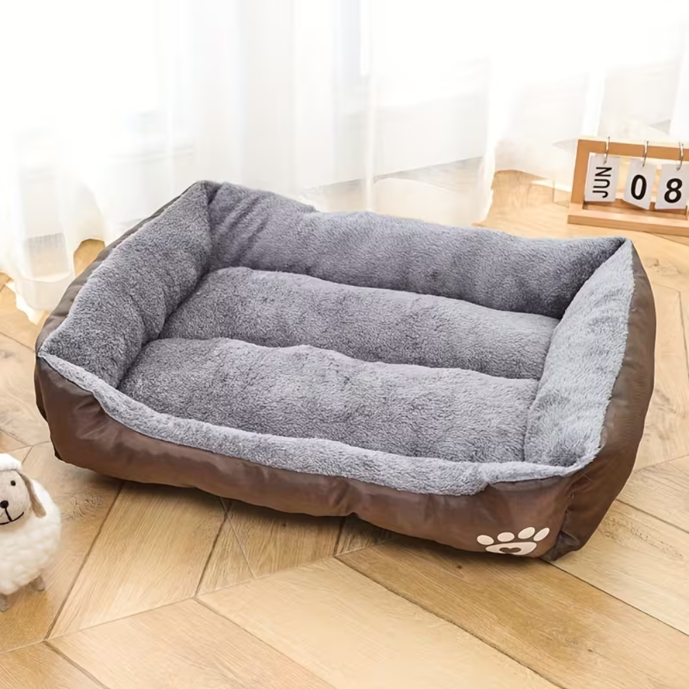 Plush Dog Bed for Small to Large DogsRectangular Plush Dog Bed With Paw Prints - Image 5