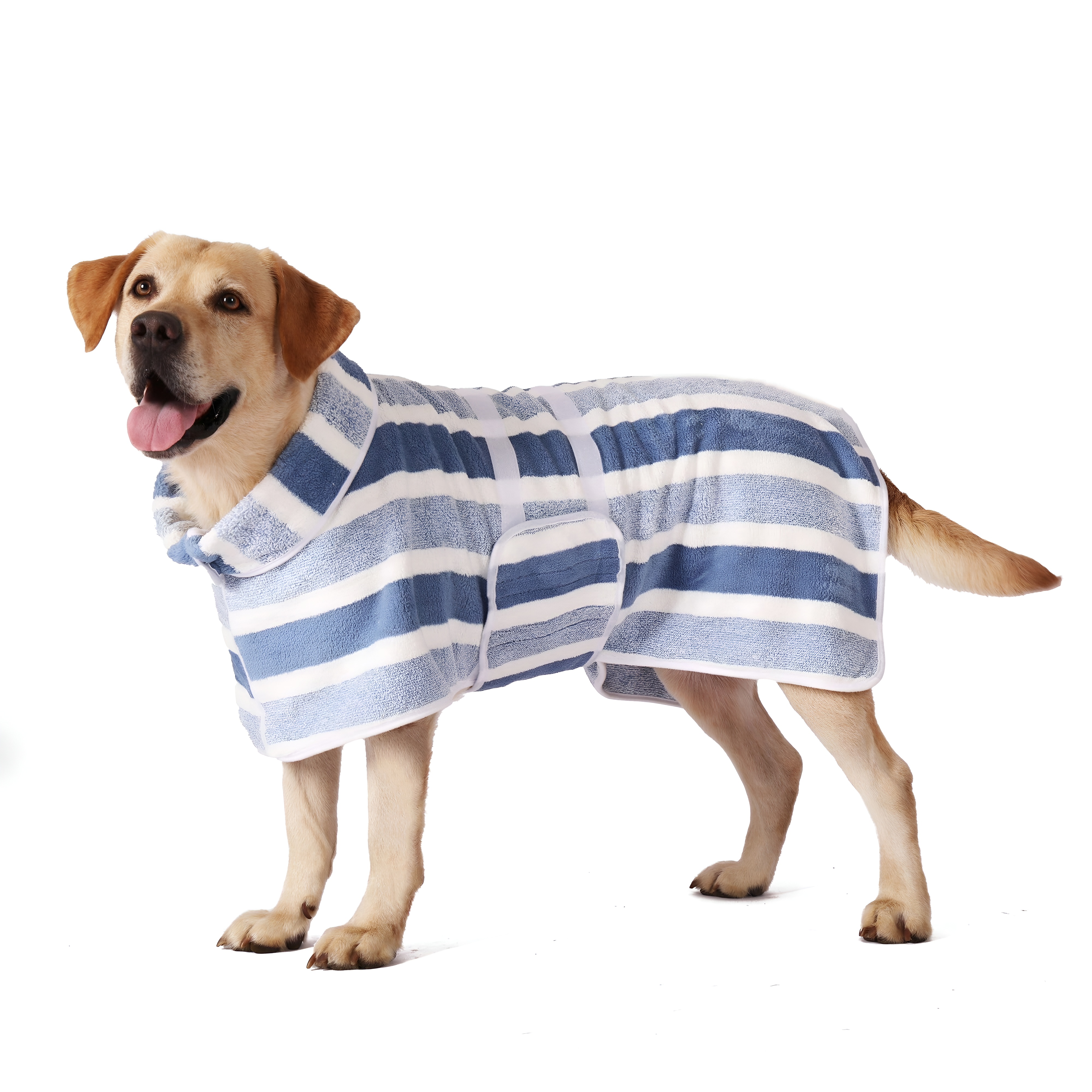Quick Dry Dog Bathrobe With Striped Design And Adjustable Strap