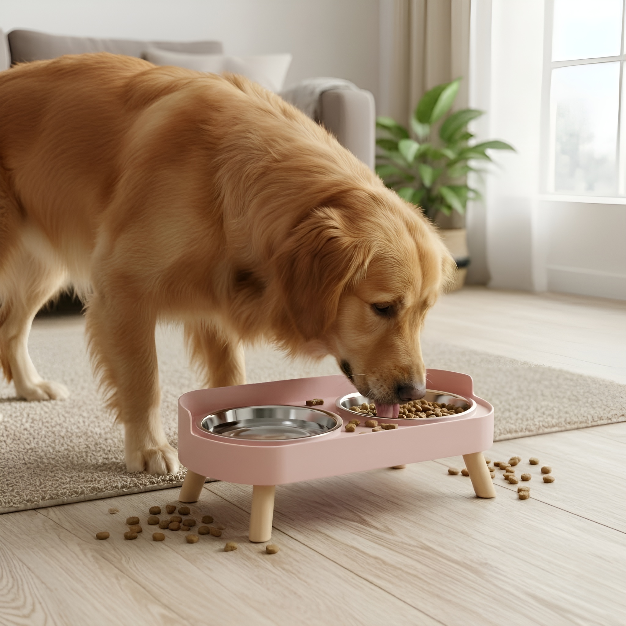 Elevated Dual Pet Feeding Bowl Set With Splash Guard