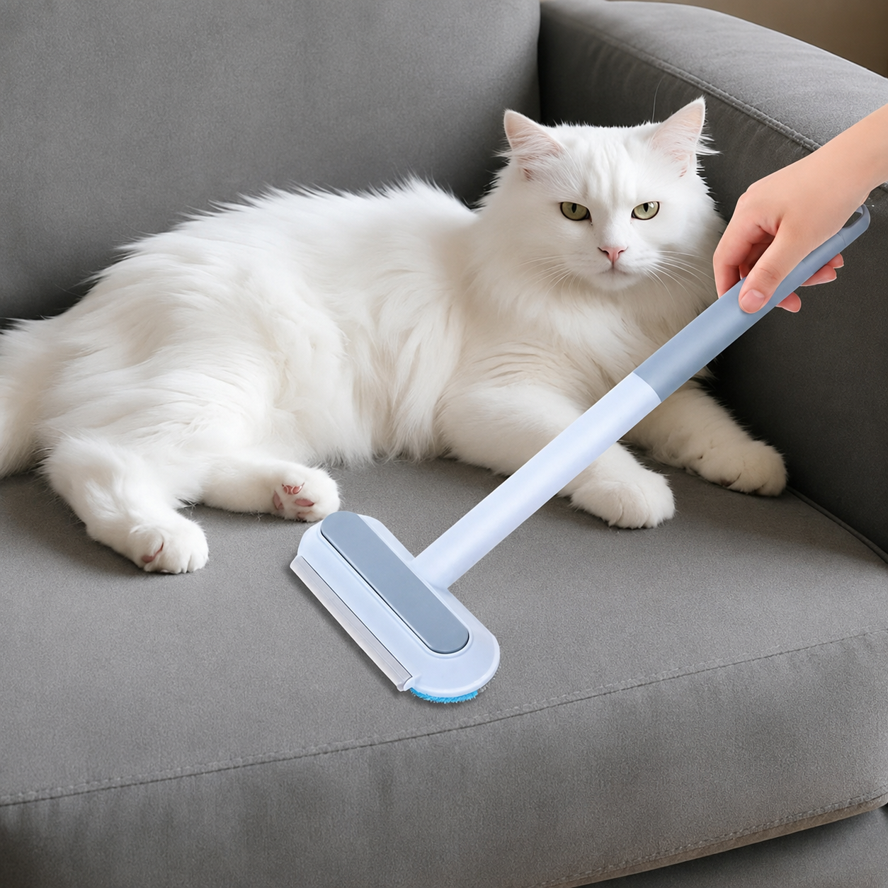 Reusable Pet Hair Remover Brush with Long Handle for Multi Surface Cleaning