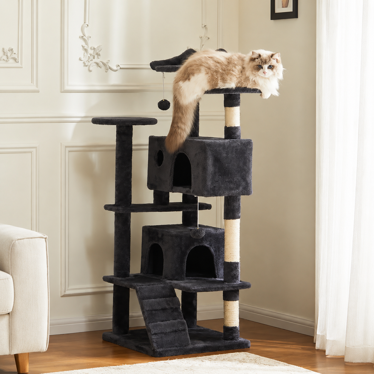  54 Inches Indoor Cat Climbing Shelf With Cozy Nest  