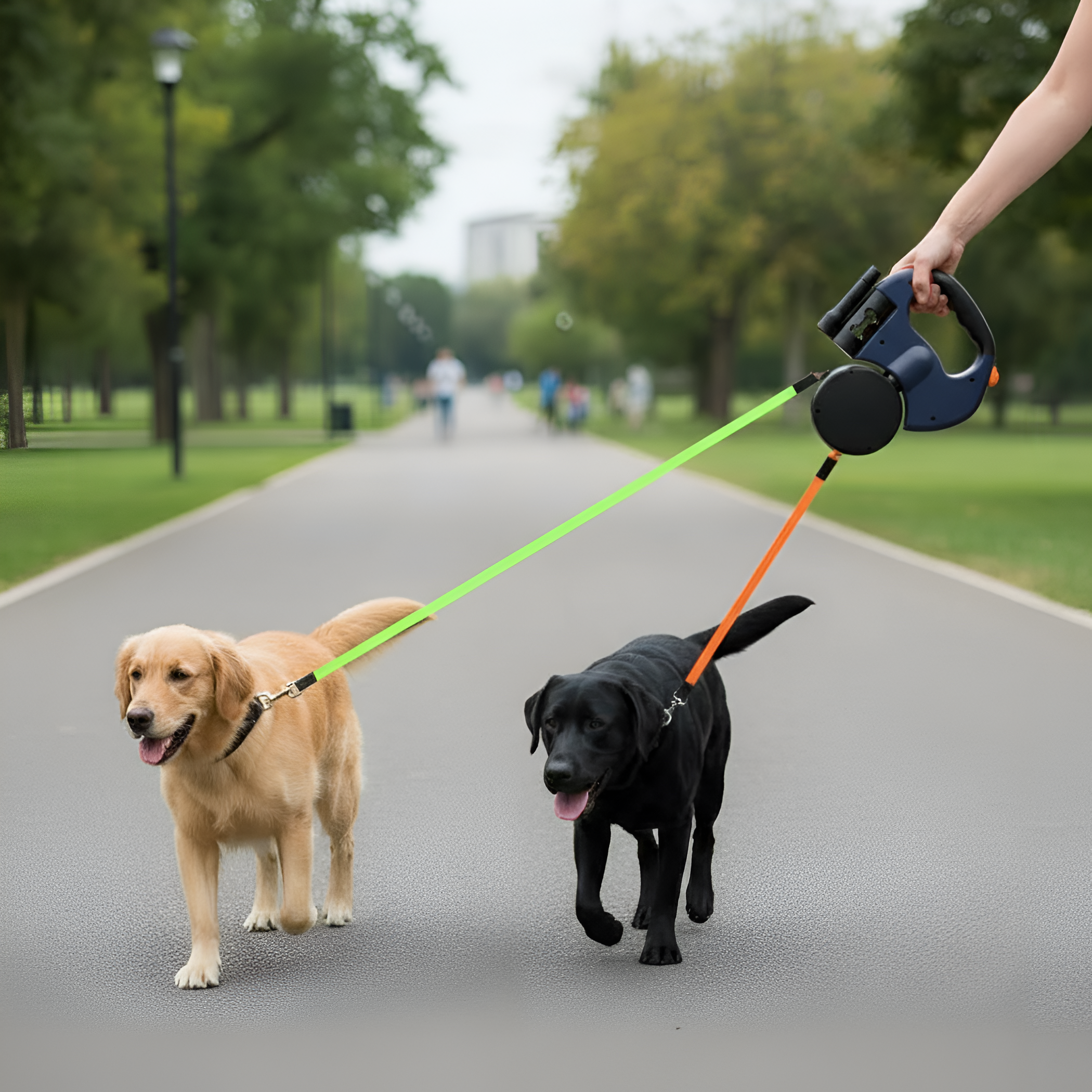 Dual Retractable Dog Leash With 360 Swivel And LED Light For Walking