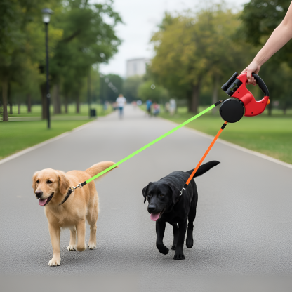 Dual Retractable Dog Leash With 360 Swivel And LED Light For Walking