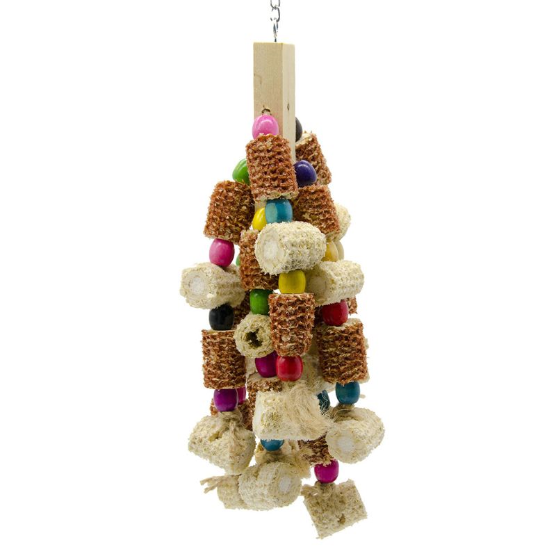 Wood Bird Swing Toy for Parrots Cockatiels and Budgies with Durable Cage Accessories for Mental Stimulation — side view