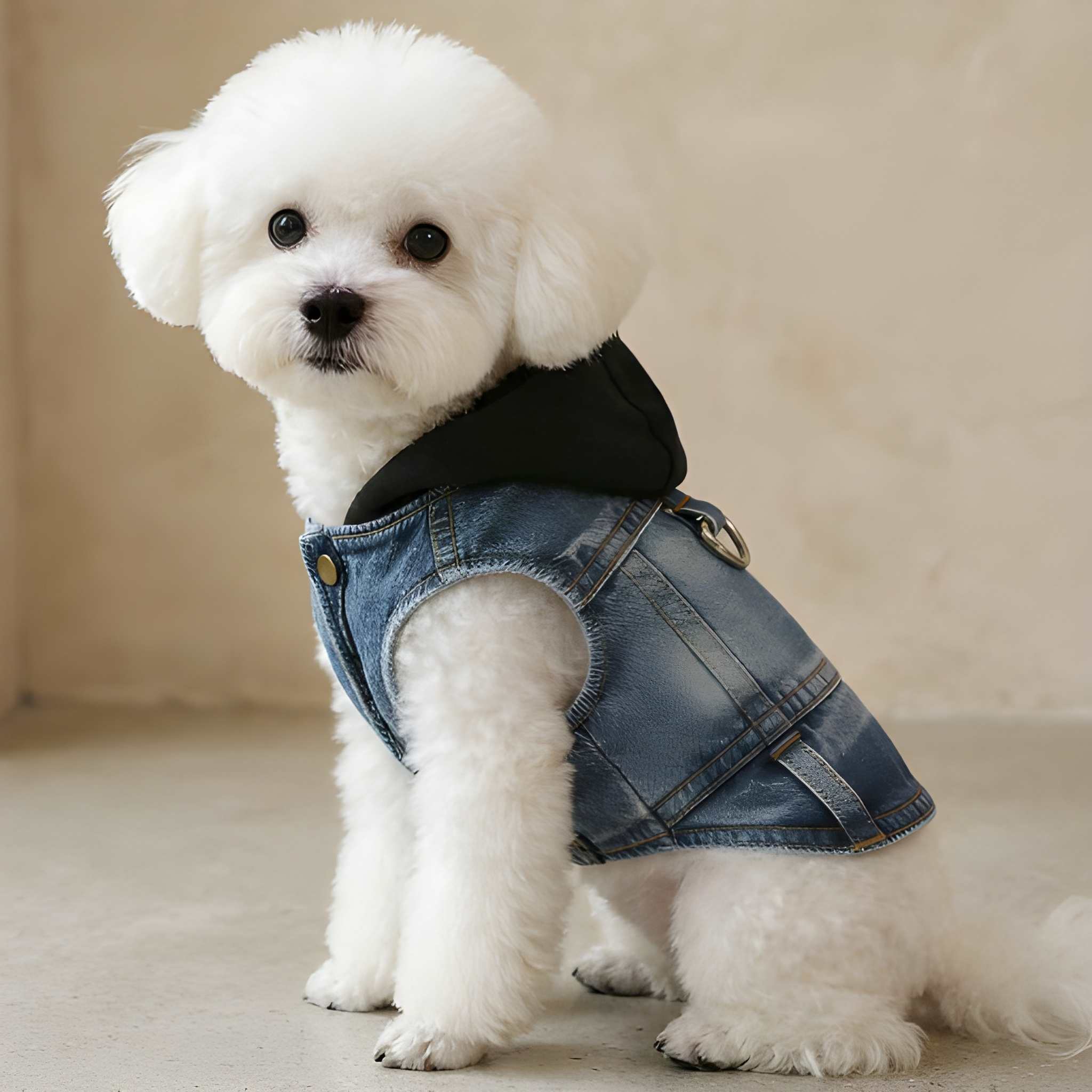 Hooded Dog Harness Vest With Denim Design For Pets