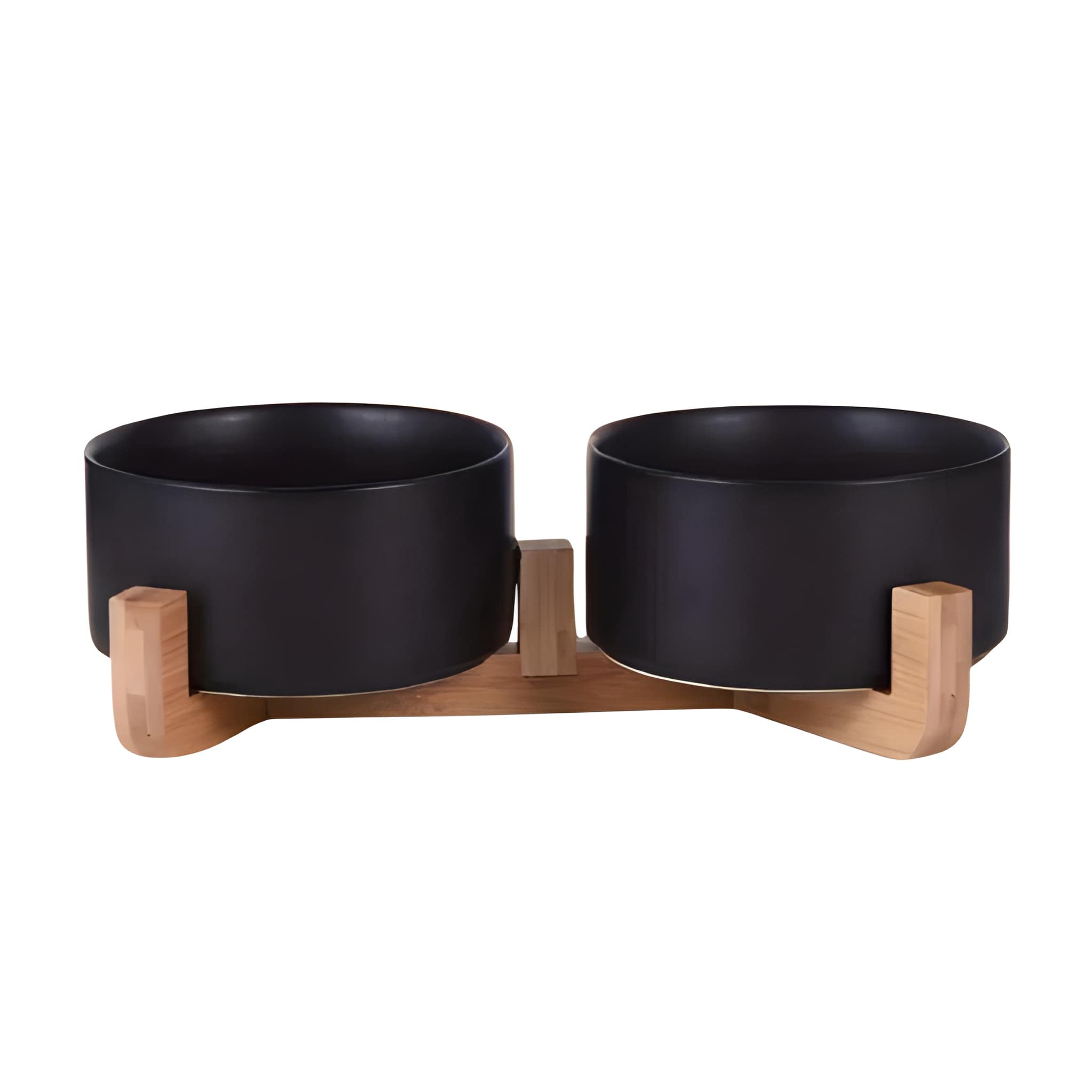 Non Slip Ceramic Pet Bowls Set With Wooden Stand