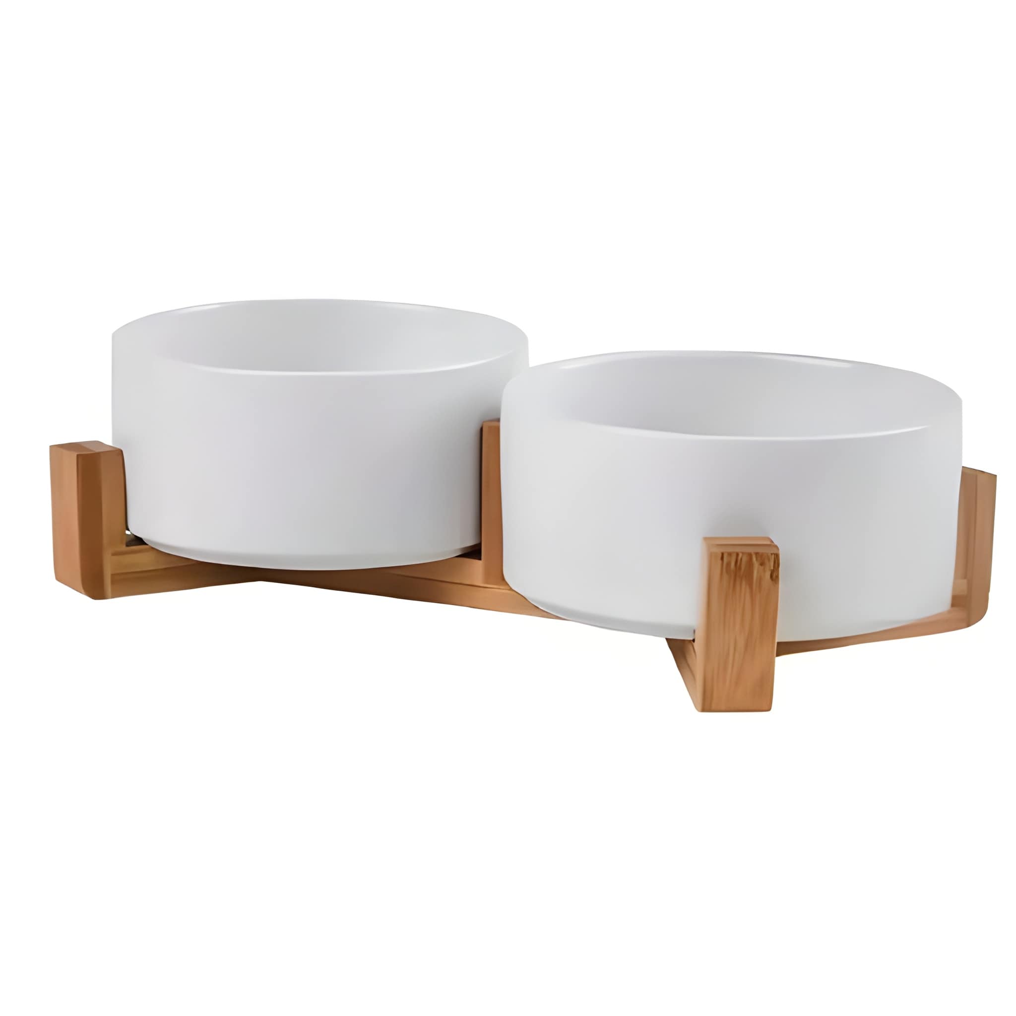 Non Slip Ceramic Pet Bowls Set With Wooden Stand