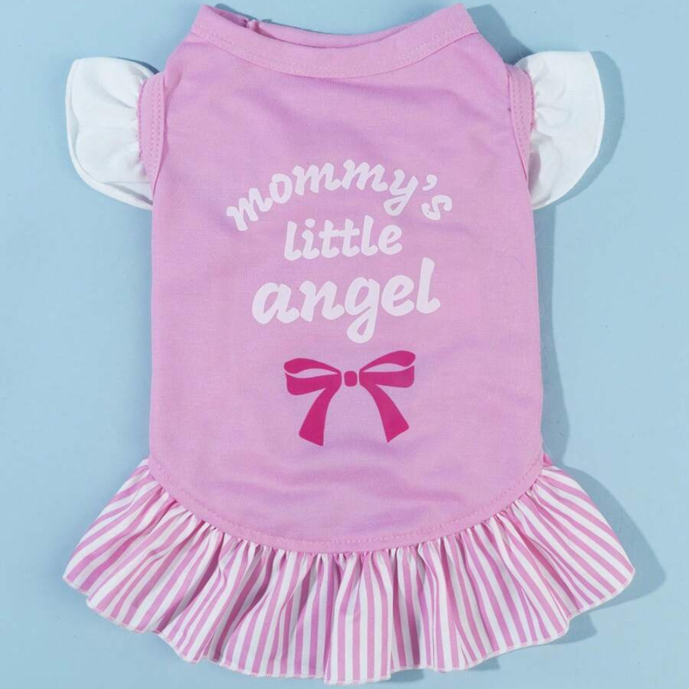 1pc Bow & Letter Graphic Pet Tank For Dog And Cat For Summer
