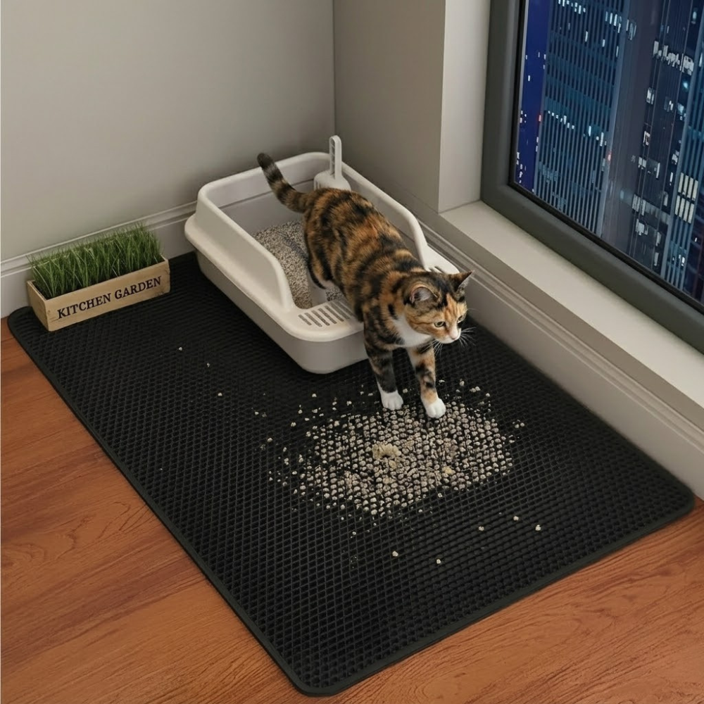 Large Cat Litter Trapping Mat With Double Layer Honeycomb Design