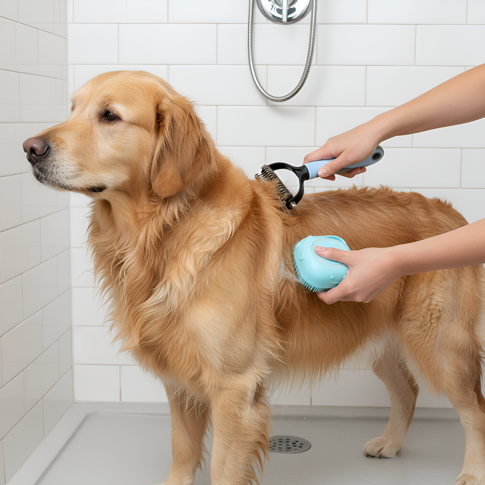 Massage Pet Bath Brush With Shampoo Storage For Dogs And Cats