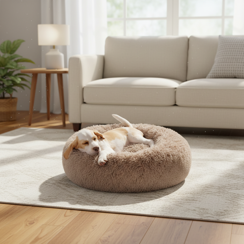 Warm Donut Bed - Cozy Fluffy Calming Bed Donut Shaped Non Slip Nesting Pet Bed - Image 12