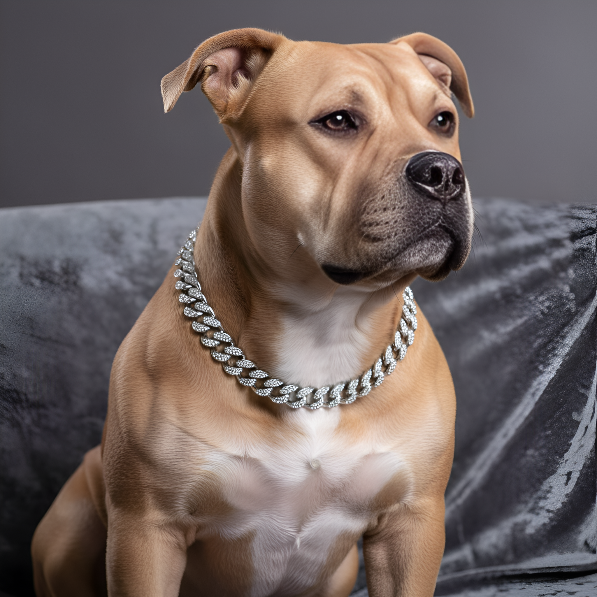 Crystal Encrusted Metallic Pet Collar With Chain Design