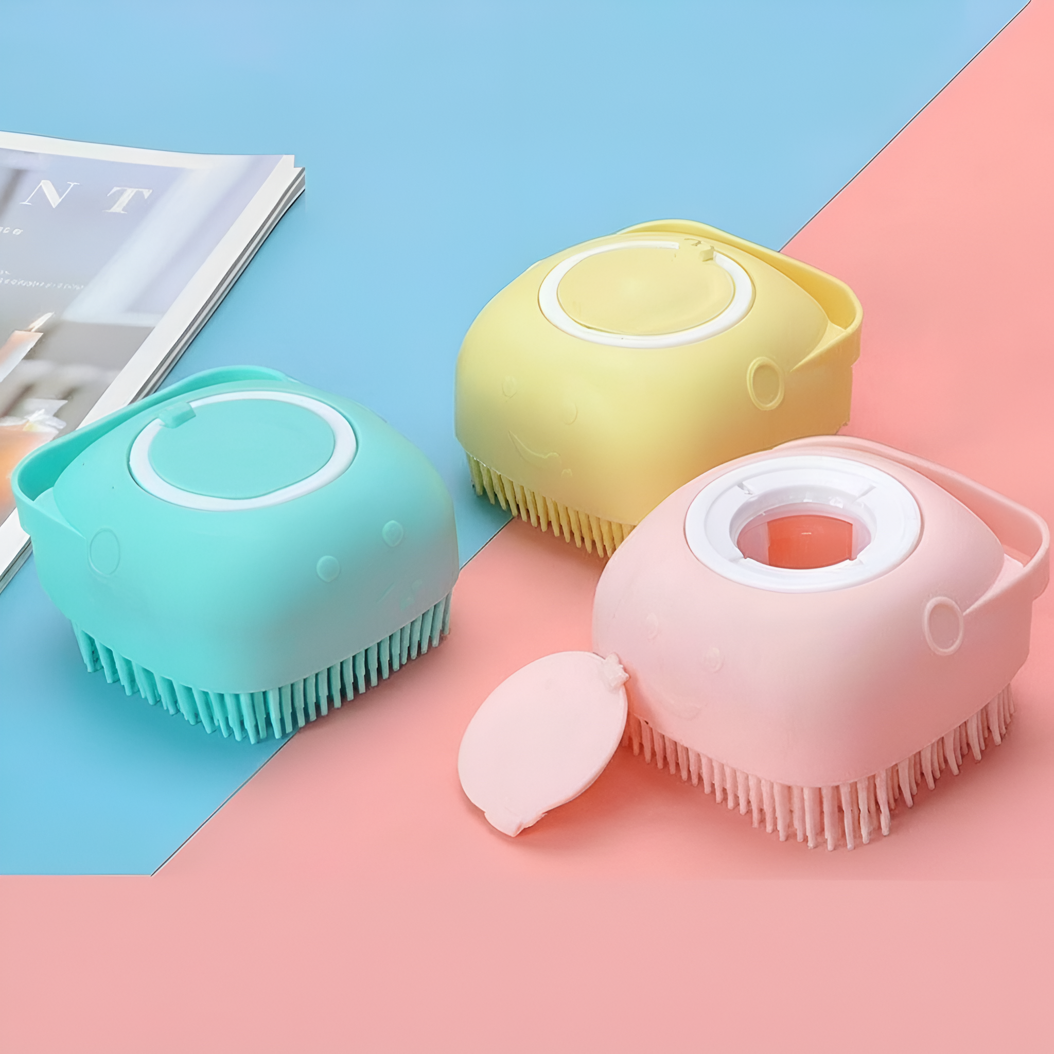 Silicone Massage Pet Bath Brush With Shampoo Storage For Dogs And Cats