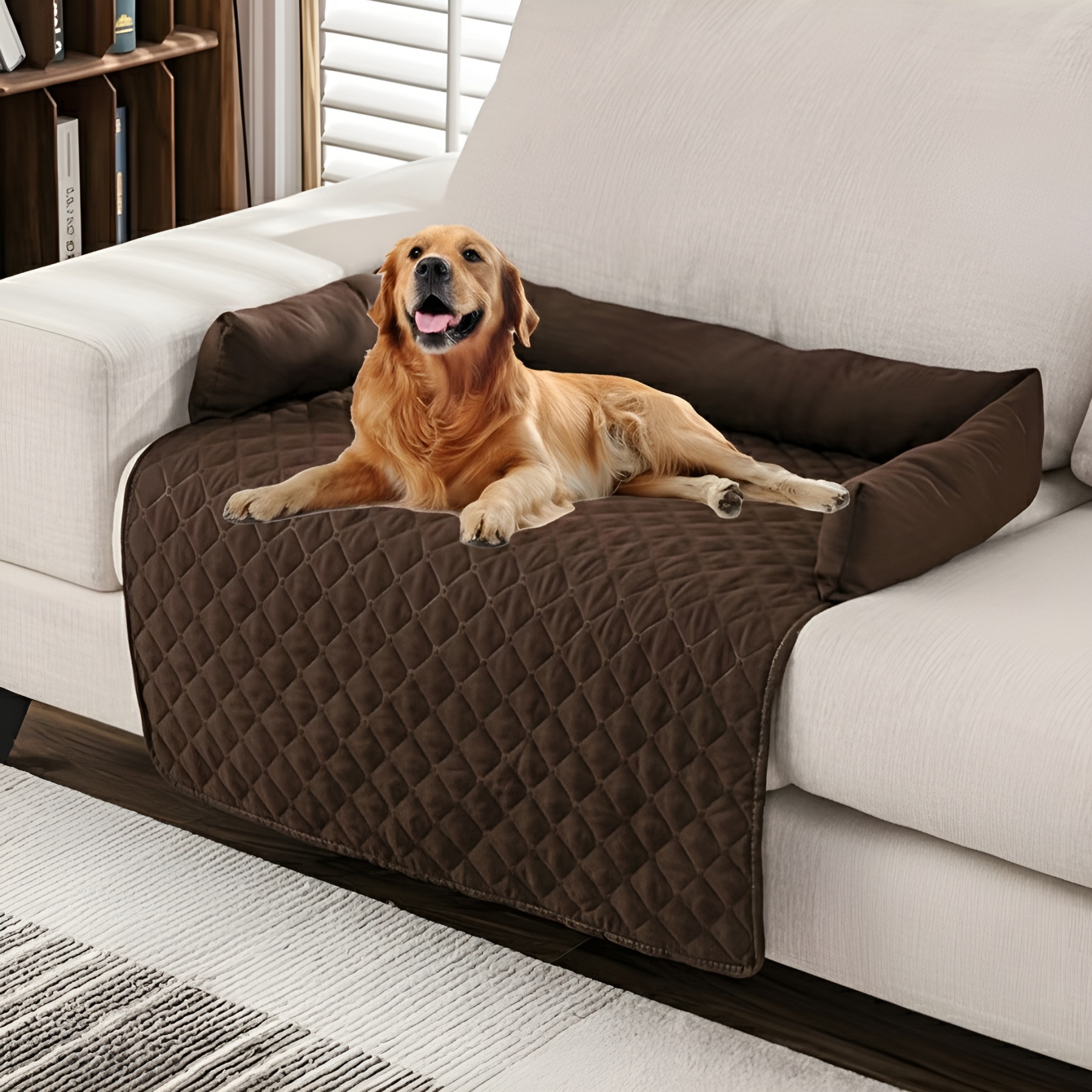 Washable Dog Sofa Bed With Bolster Cushions