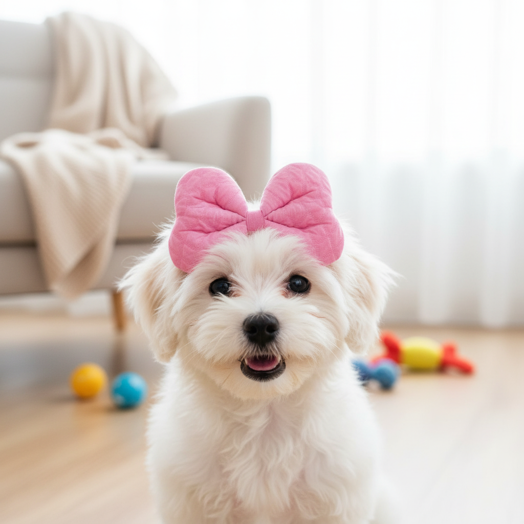 Soft Quilted Bow Headband For Dogs With Elastic Strap