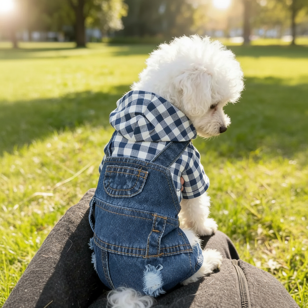 Pet Striped 4-Leg Overall Denim Effect Jumpsuit Suspender Pants Dog Clothes