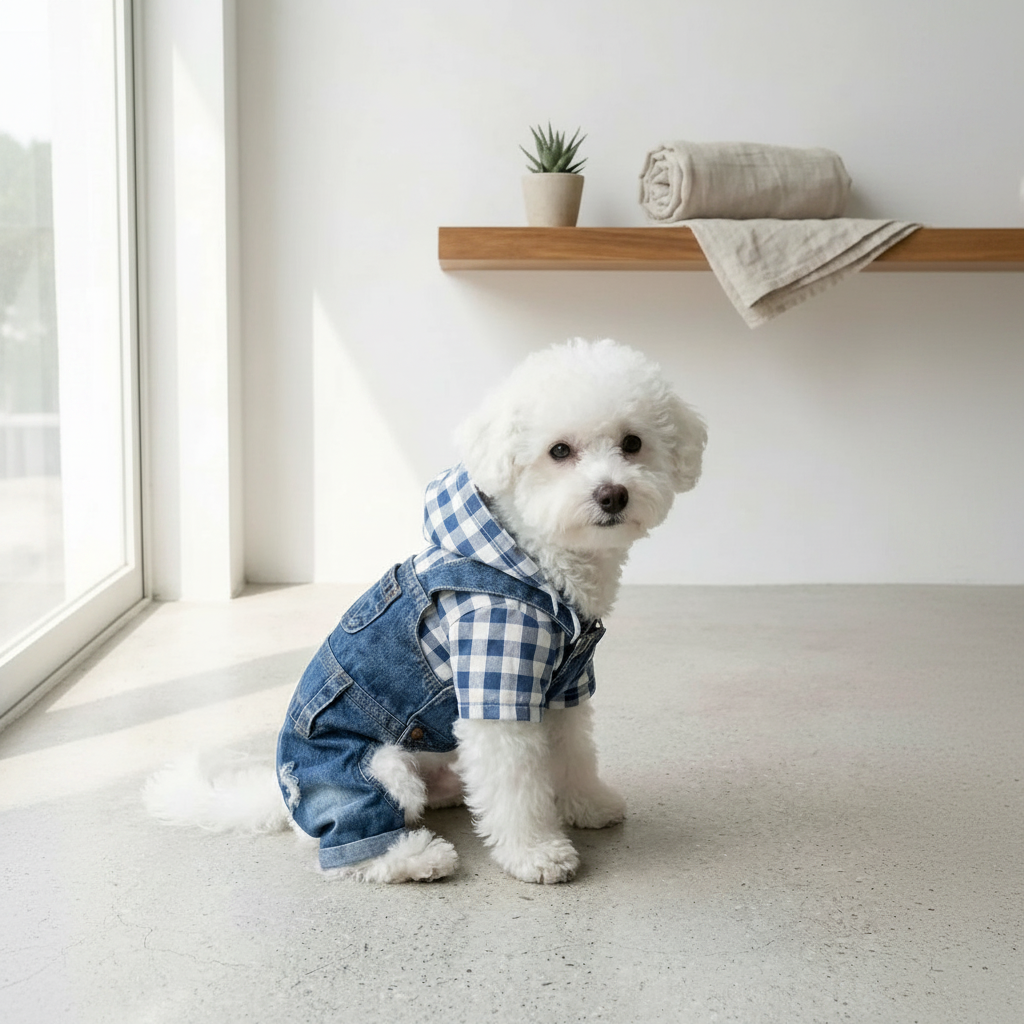 Pet Striped 4-Leg Overall Denim Effect Jumpsuit Suspender Pants Dog Clothes