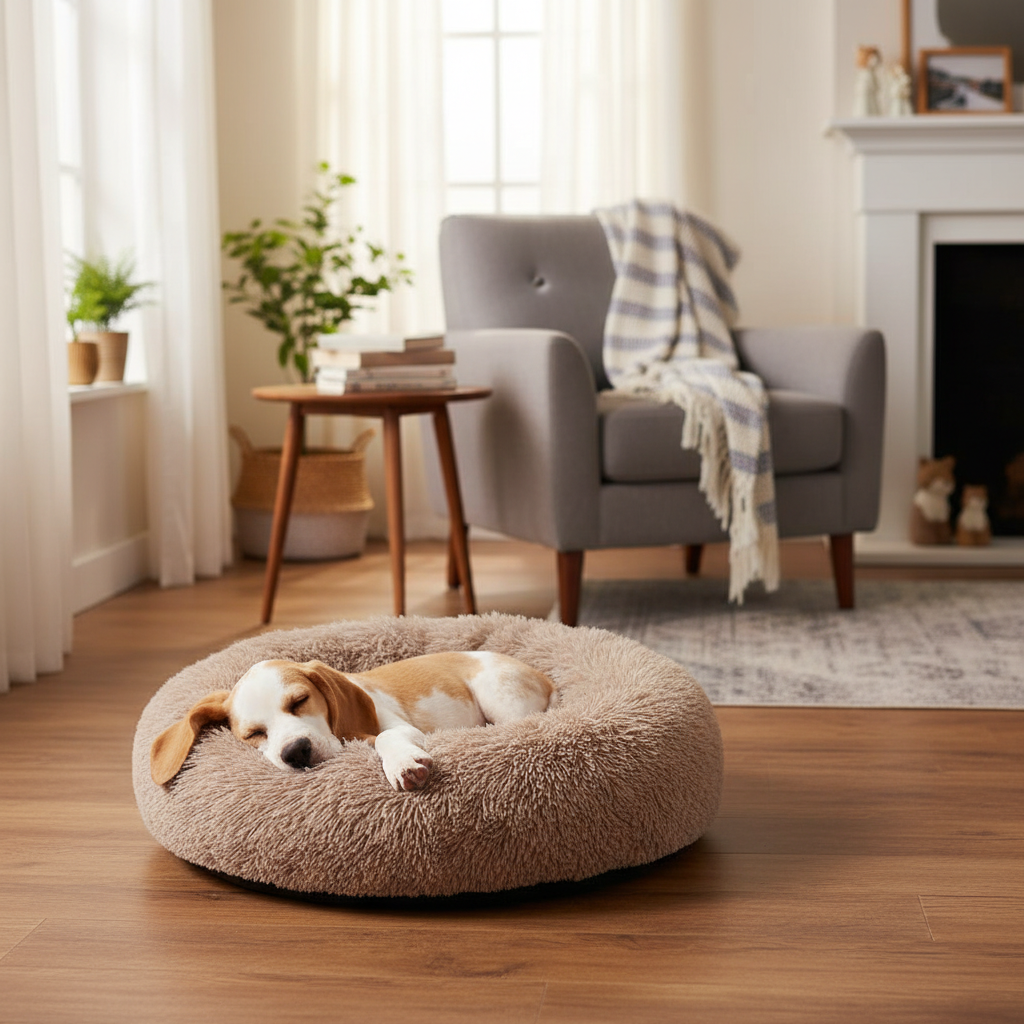 Warm Donut Bed - Cozy Fluffy Calming Bed Donut Shaped Non Slip Nesting Pet Bed - Image 13