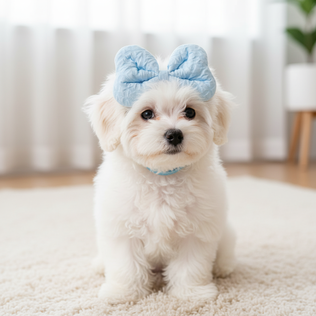 Soft Quilted Bow Headband For Dogs With Elastic Strap
