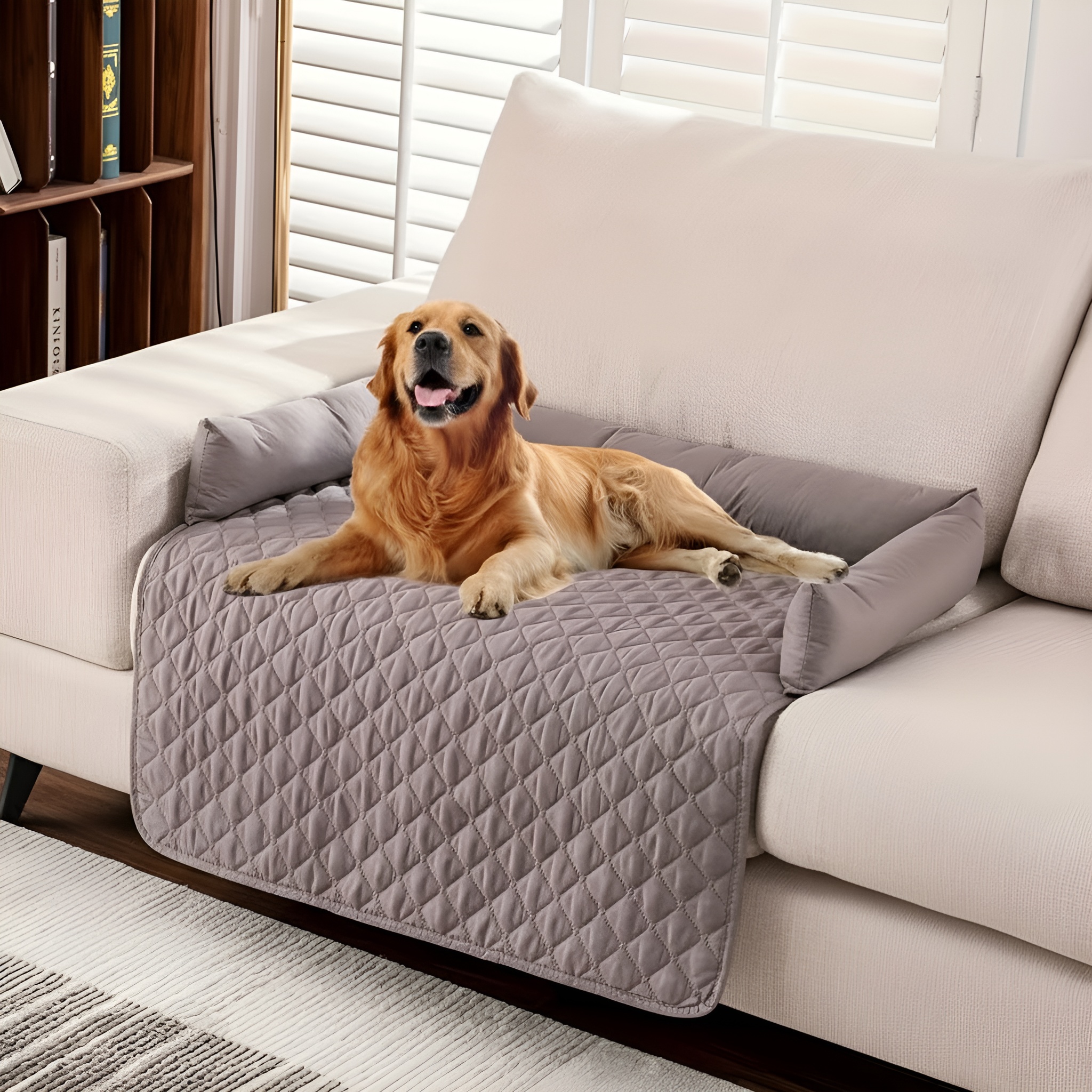 Washable Dog Sofa Bed With Bolster Cushions