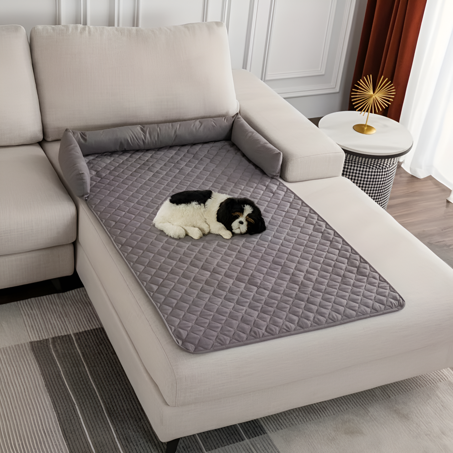 Washable Dog Sofa Bed With Bolster Cushions