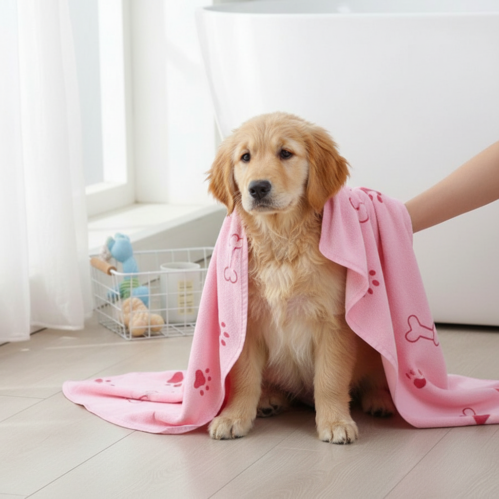 Absorbent Microfiber Pet Towel With Patterned Graphics