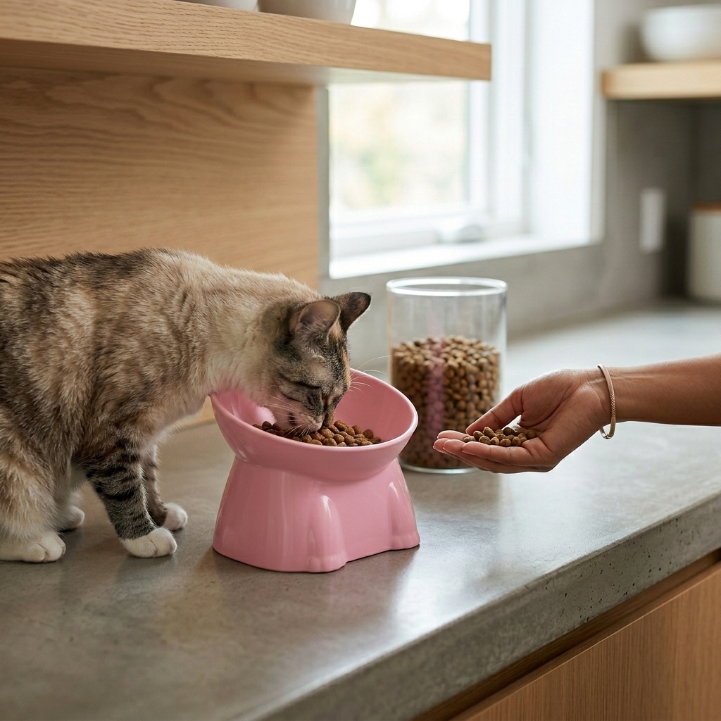 Elevated Tilt Design Pet Feeding Bowl with 15 Degree Stand For Cats And Dogs